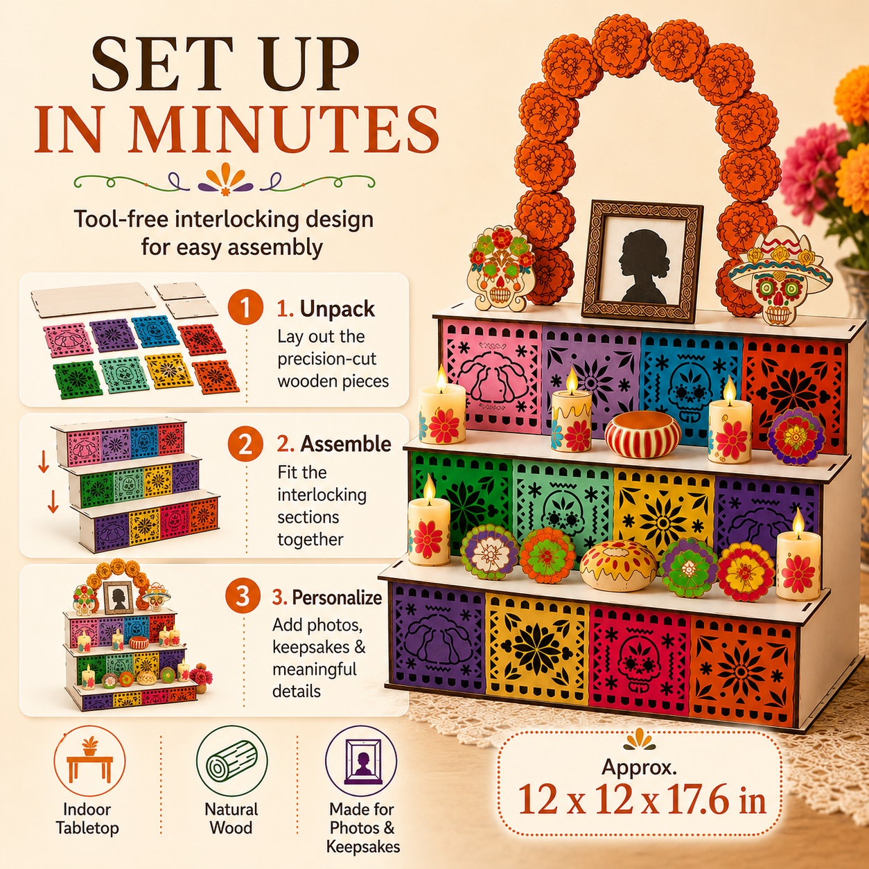 🔥Last Day 49% OFF - 🎃Day of the Dead Wooden Altar Display Set | 💕Death is not the end of life, forgetting is