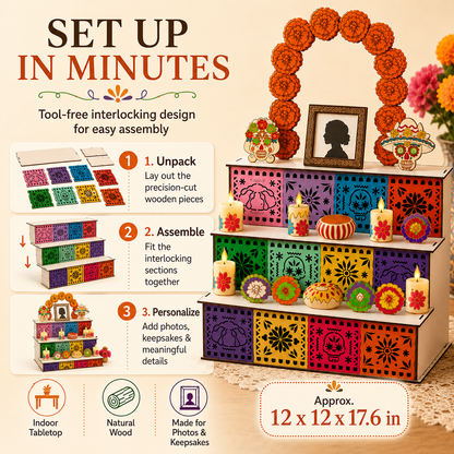 🔥Last Day 49% OFF - 🎃Day of the Dead Wooden Altar Display Set | 💕Death is not the end of life, forgetting is