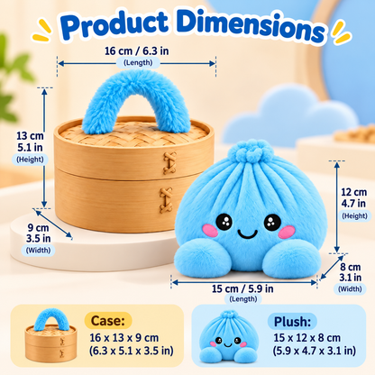 Rainbow Dumpling Plush Squishy with Bamboo-Style Steamer Basket – 8 Adorable Colors, Cute Stuffed Toy & Gift