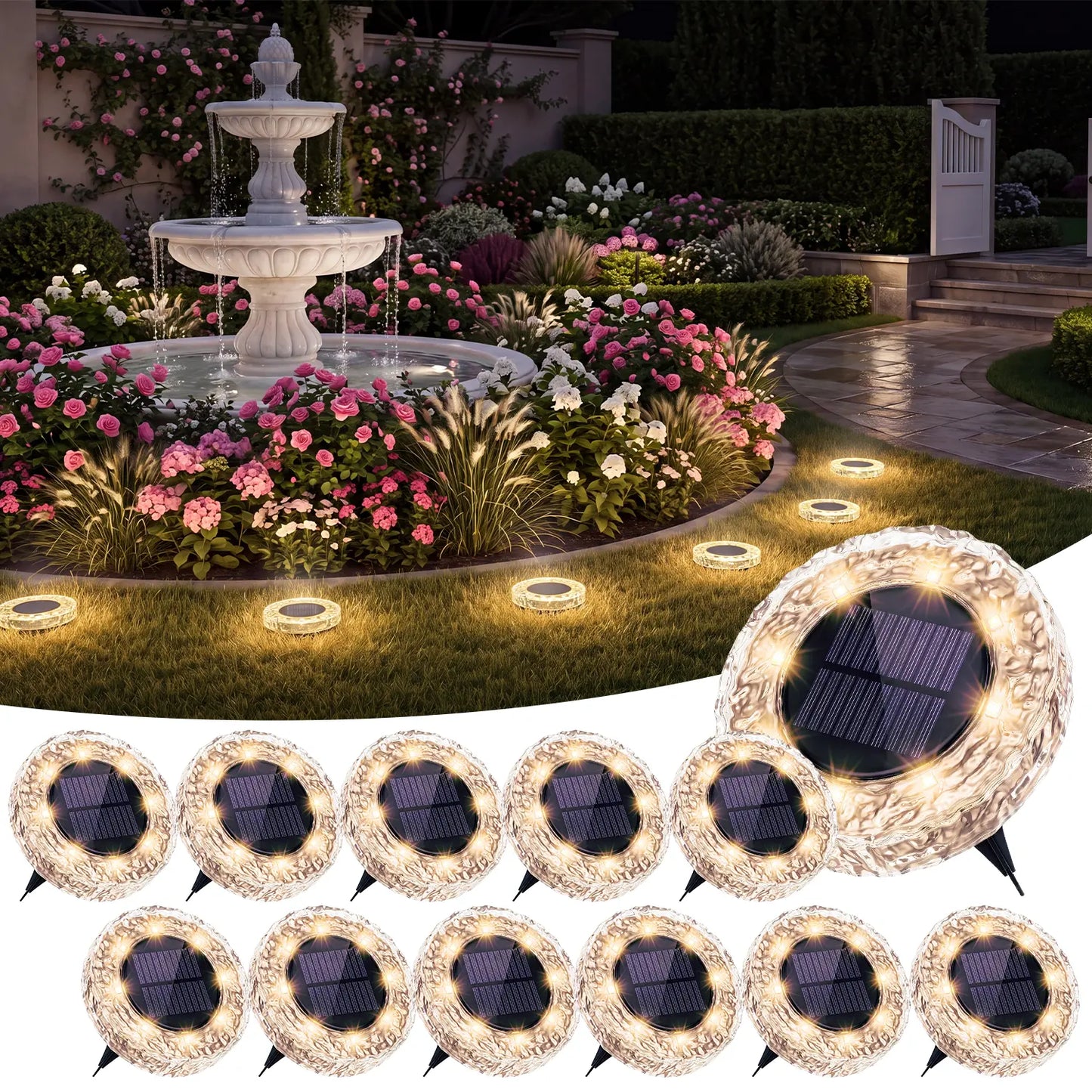 💡Crystalline Ripple Solar Ground Lights – Outdoor Pathway Lighting