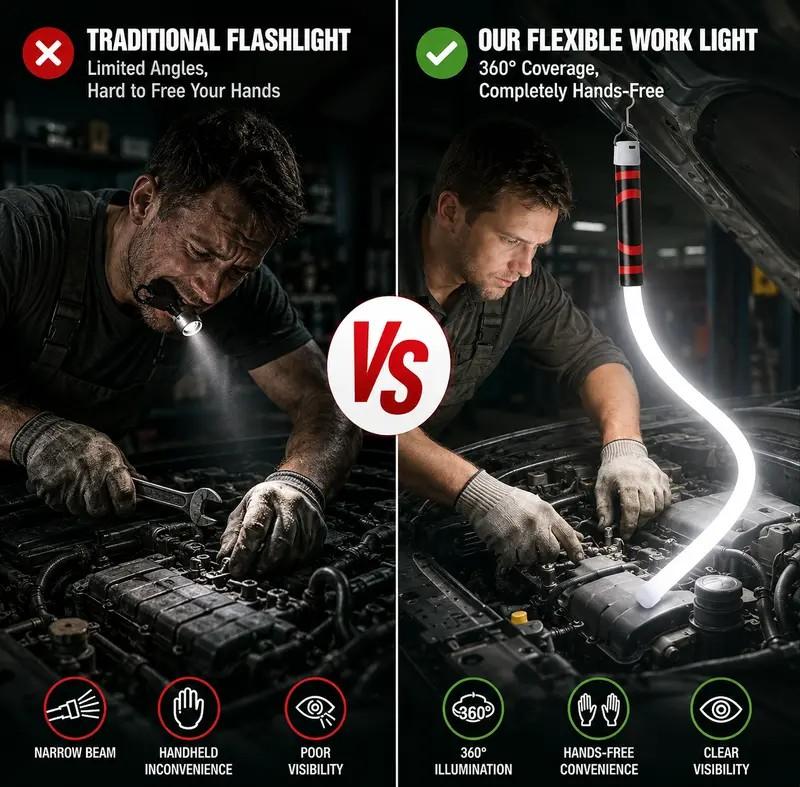 Bendable LED Flashlight Stick – 27' Flexible Rechargeable Waterproof LED Work Light, High Lumen Hands-Free Inspection Light for Car Repair, Under Hood, Garage, Mechanic, DIY, Party, Camping & Emergency Roadside