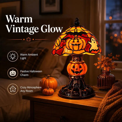 Vintage Pumpkin Bat Halloween Table Lamp