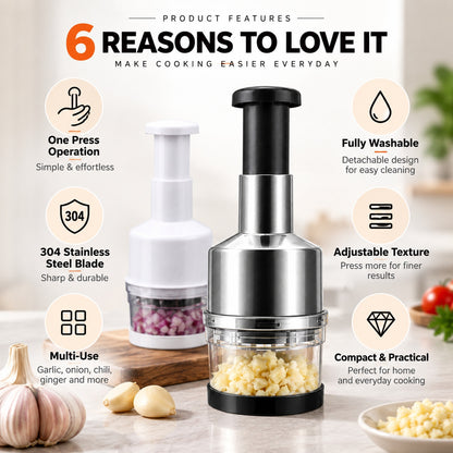 Chop Garlic Faster – Press-Down Manual Food Chopper