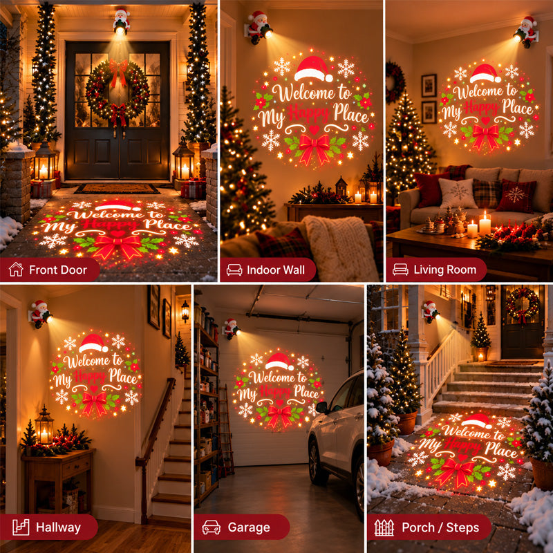 🎅 Santa Christmas Welcome Projector – Colorful Holiday Greeting Light with Adjustable Projection & Remote Power Control