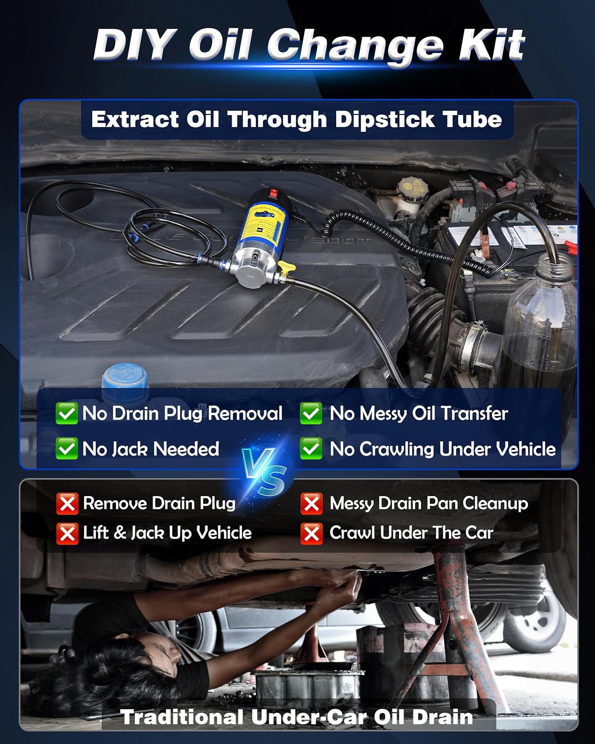 Topside engine oil extraction compared with traditional under-car draining