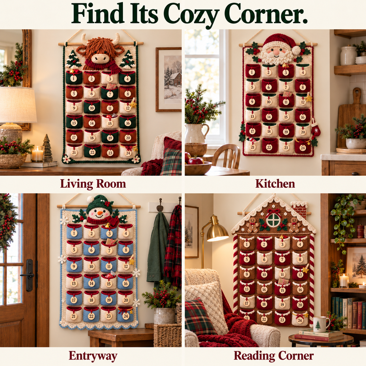 🧶 DIY Crochet Christmas Advent Calendar Kit | 24-Pocket Countdown