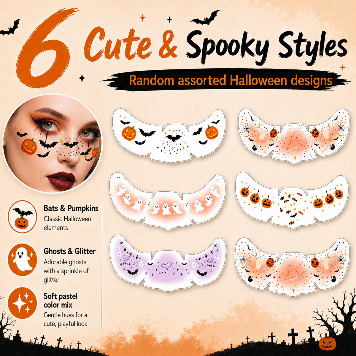 Halloween Under-Eye Face Stickers – Cute Spooky Makeup in Minutes