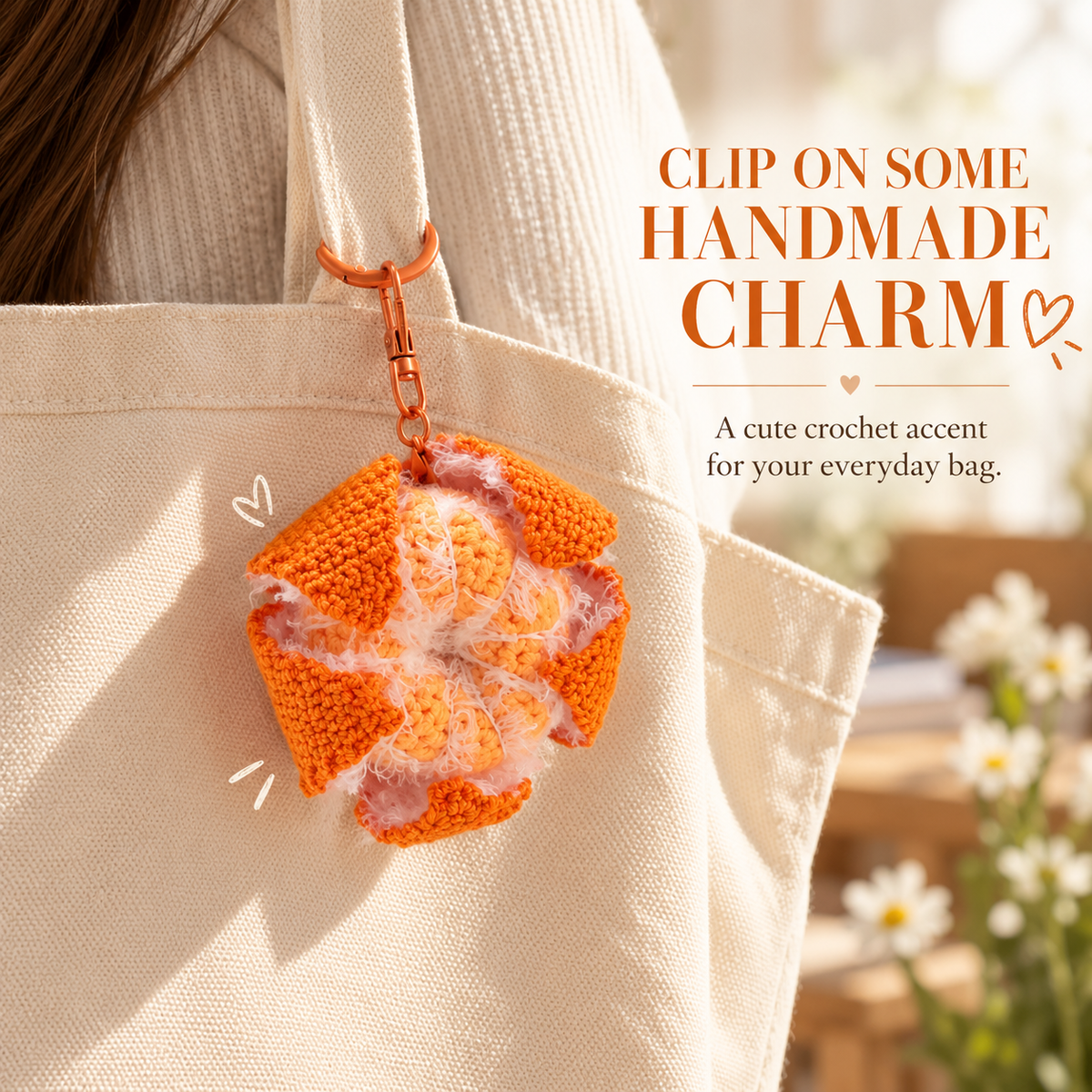 🍊 Crochet Orange Bag Charm – Cute Citrus Accessory for Bags, Backpacks & Keys ✨🎁