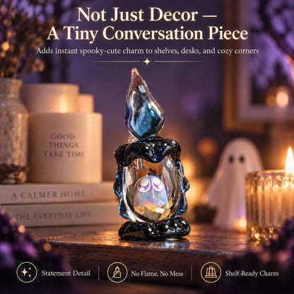 👻 Ghost in Candle Handmade Glass Figurine — Spooky-Cute Collectible Decor
