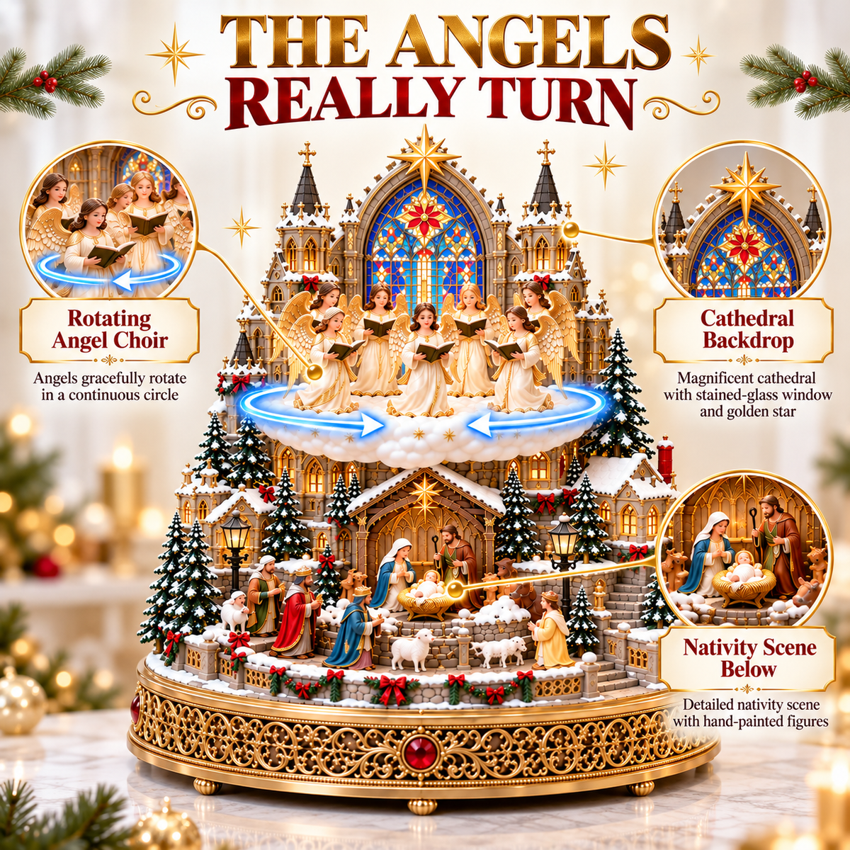 🔥 LAST DAY 49% OFF 🔥 Heavenly Angel Choir | Lighted & Rotating Christmas Nativity Village