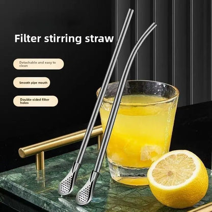 2-in-1 Stainless Steel Straw & Spoon, Reusable Drinking Straw with Stirring Spoon & Filter, Food-Grade Metal Straw for Coffee, Milk Tea, Juice & Smoothies