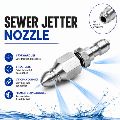 💦Stainless Steel Sewer Jetter Nozzle – 1/4' Quick Connect Drain Cleaning Attachment for Pressure Washers