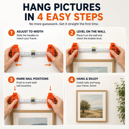 Adjustable Picture Hanging Tool with Built-In Level & Nail Positioning
