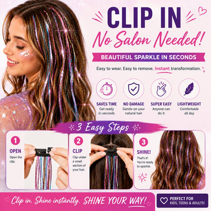 ✨Clip-In Hair Tinsel Extensions – Sparkling Fairy Hair Clips