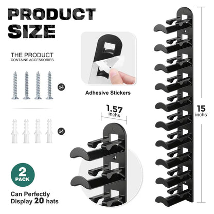 🧢 Wall-Mounted Hat Organizer – Holds Up to 20 Caps