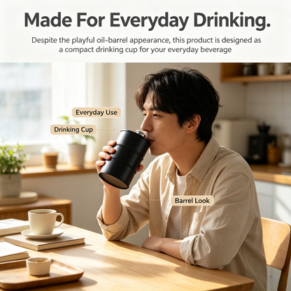 🛢️ Oil Drum Barrel Cup — Stainless Steel Industrial-Style Drinkware