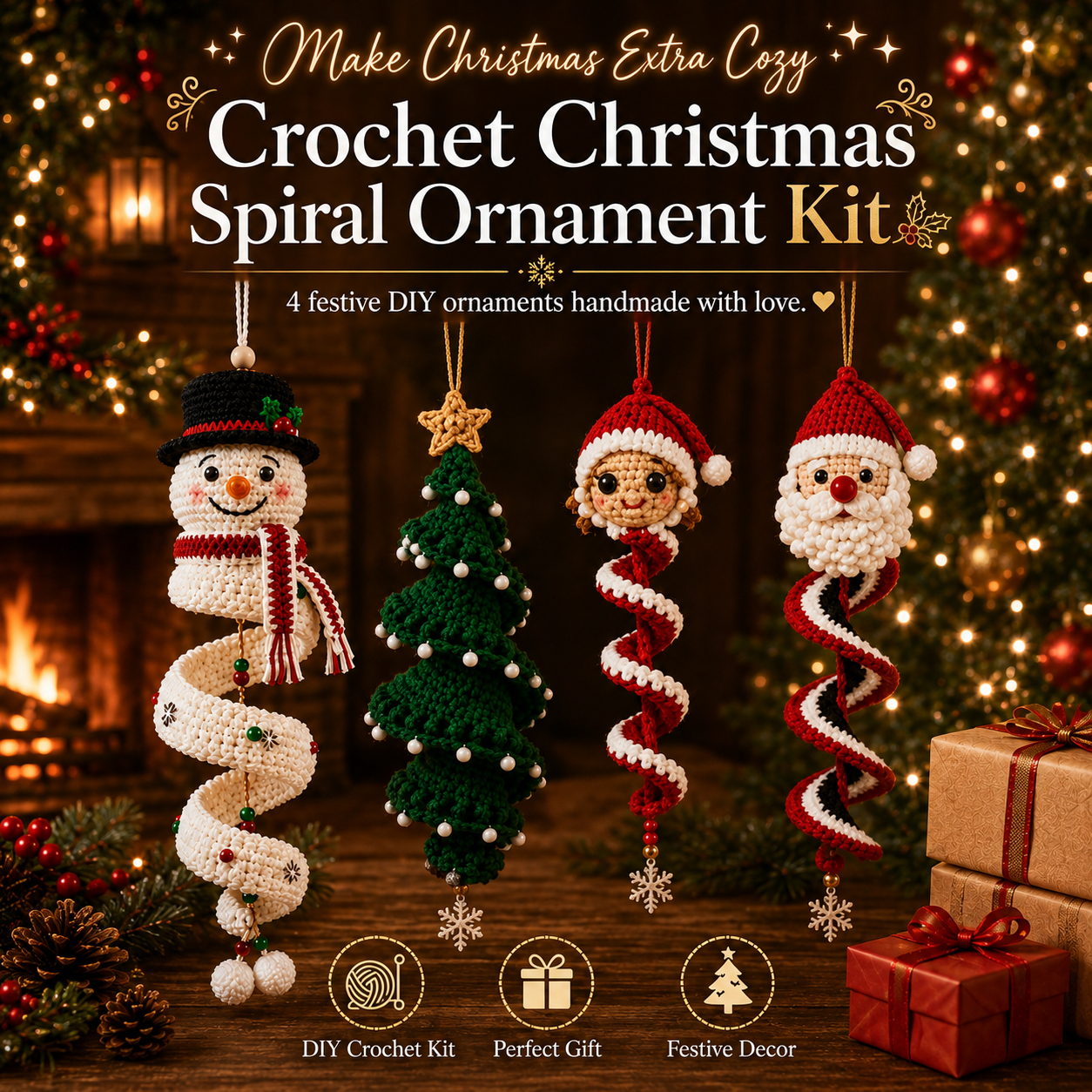 🎄 Handmade Christmas Crochet Ornament Kit - The Perfect DIY Holiday Gift & Decoration