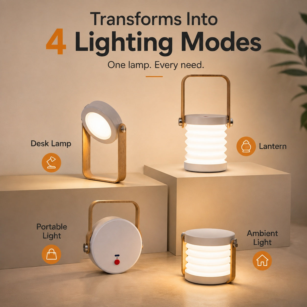 💡4-in-1 Foldable Rechargeable Lantern Lamp – Portable Desk & Night Light