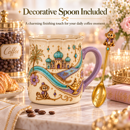 ✨ Enchanted Storybook Embossed Ceramic Mug – Matching Decorative Spoon & 5 Collectible Styles