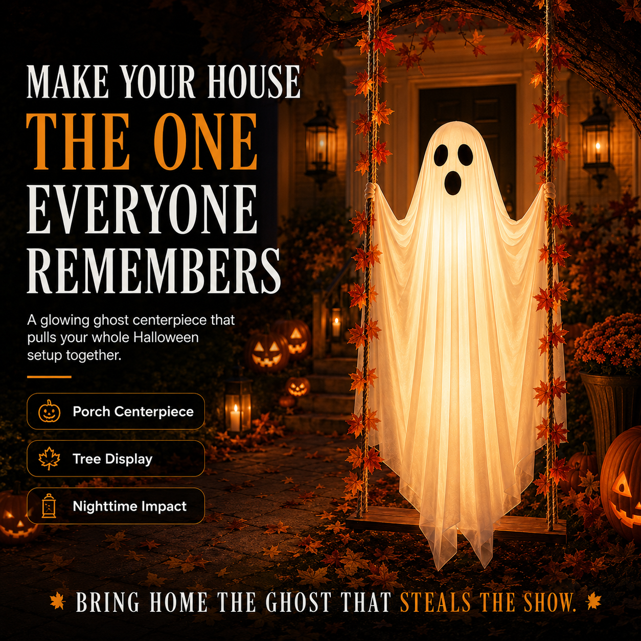 👻 Light-Up Swinging Ghost Halloween Decoration