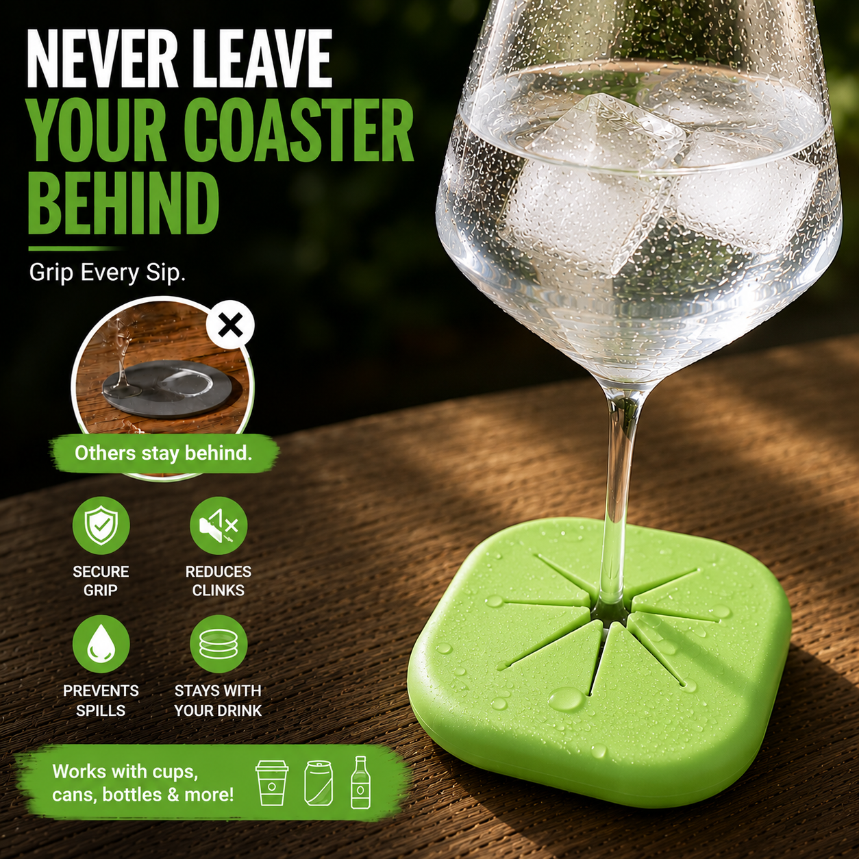 Closer Coaster: The Coaster That Follows Your Drink – Non-Slip, Reversible Silicone Coaster