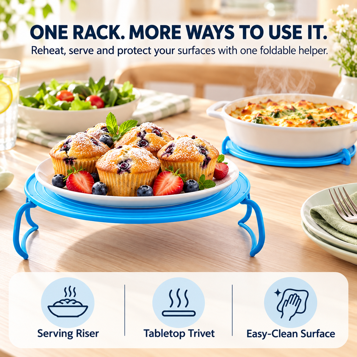 🍽️ 2-in-1 Microwave Plate Stacker & Heat-Resistant Trivet – Double Your Microwave Space