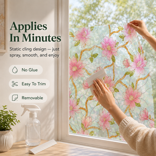 🌸 Floral Stained-Glass Window Privacy Film – Beautiful Privacy With Natural Light
