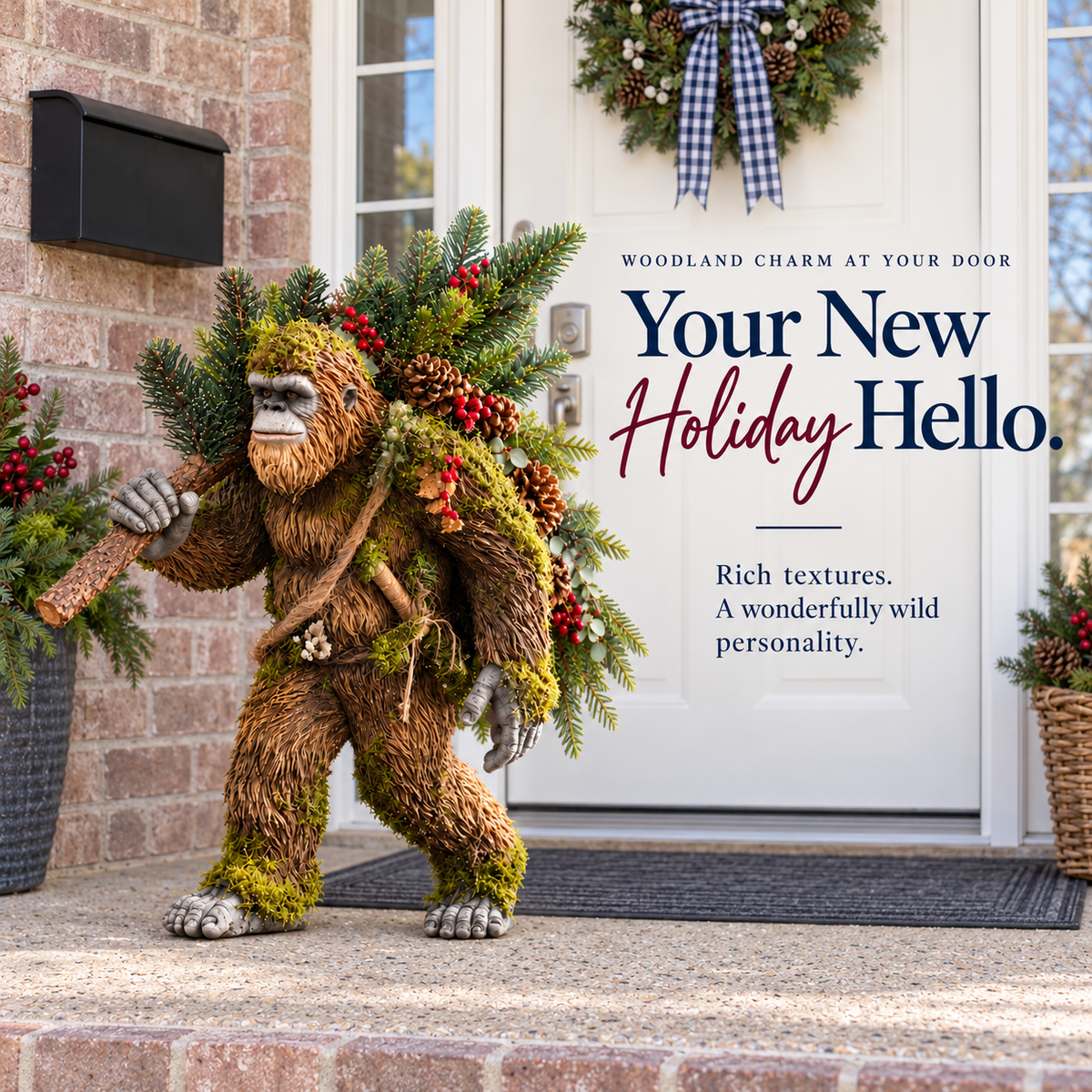 🌲 Light-Up Woodland Bigfoot Christmas Decor – Festive Sasquatch with Colorful Christmas Tree