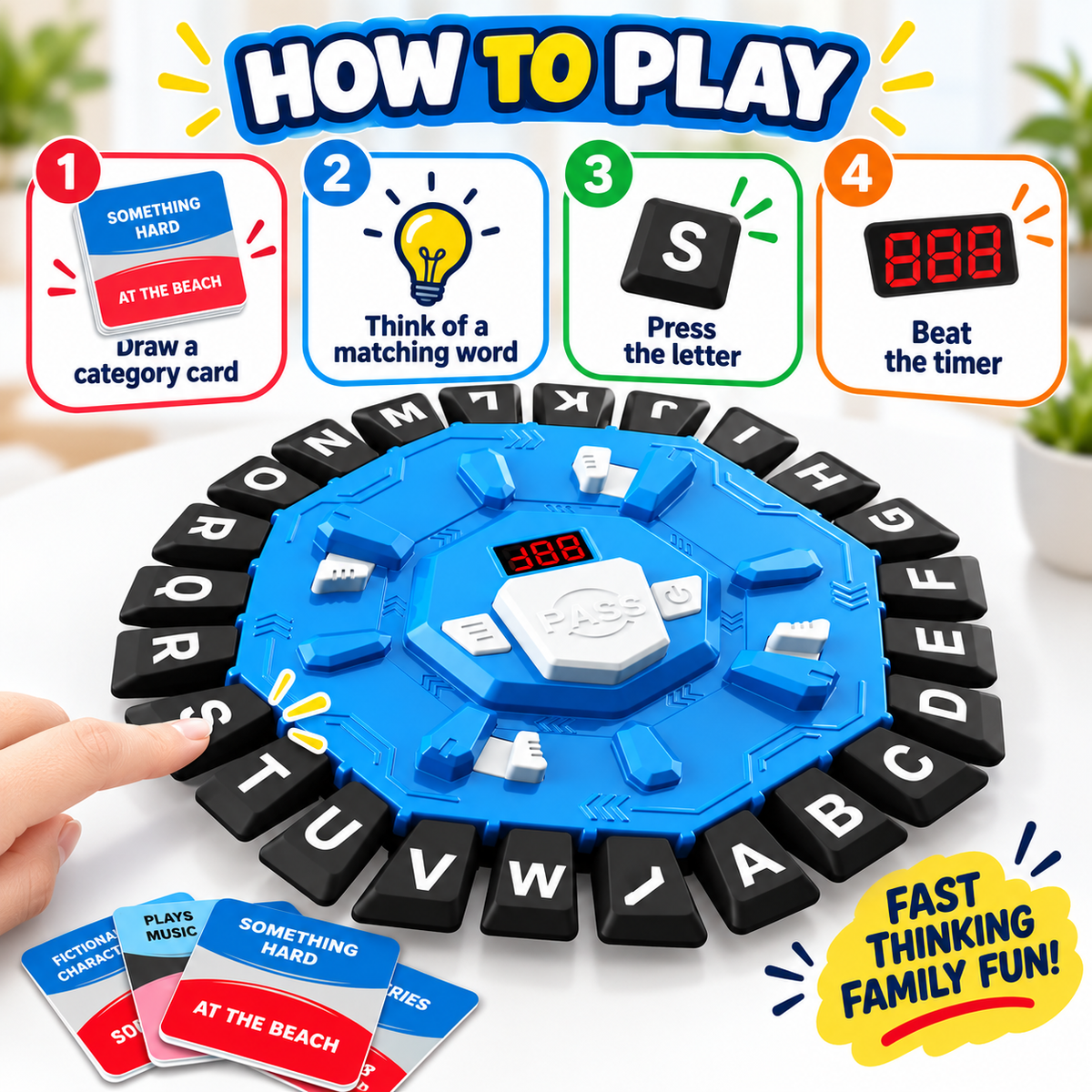 ⚡ Word Game,Family Board Games with 2 Modes,220 Topics,Fast-Paced Letter Game