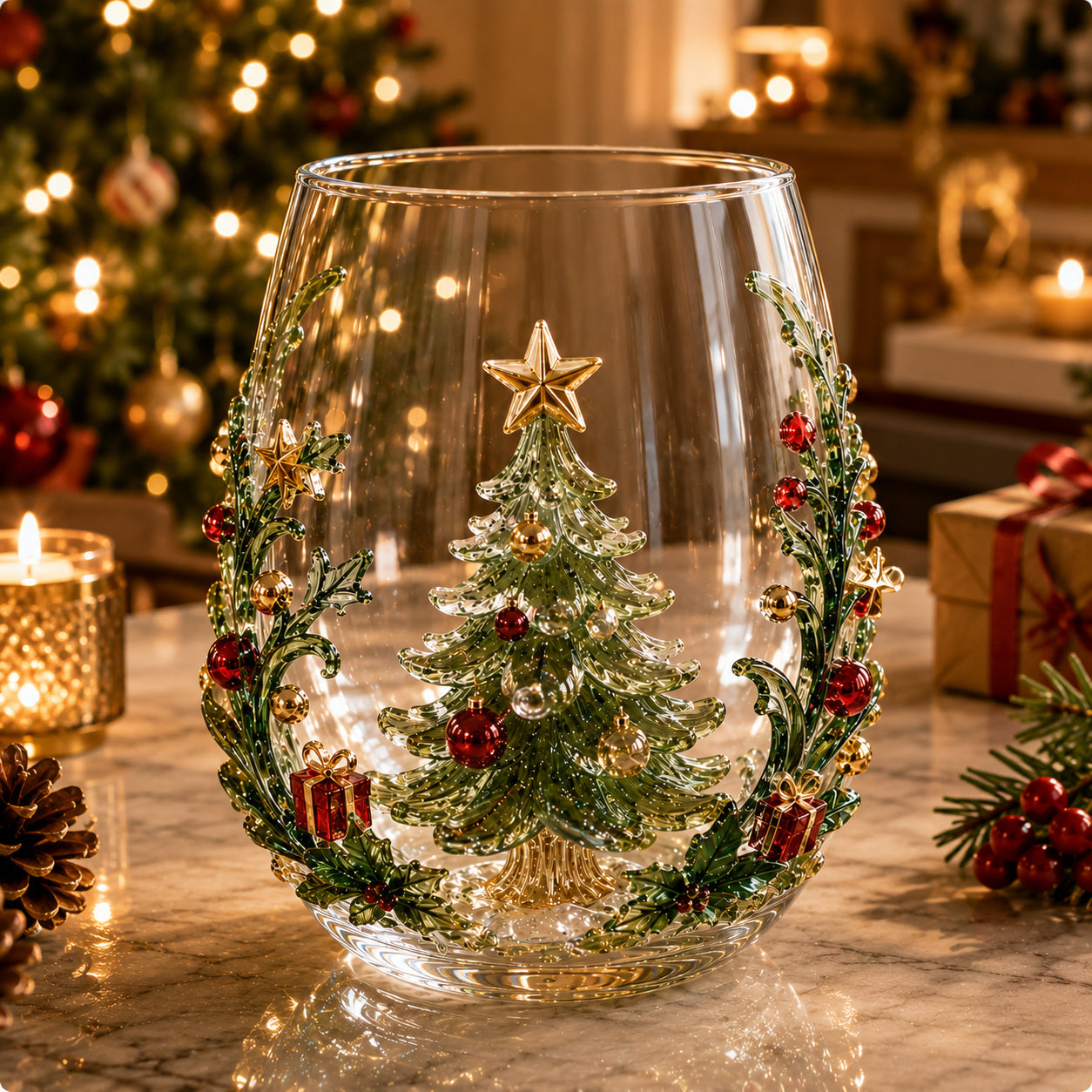 ✨Magical Christmas 3D Glass Cup Collection – Santa, Reindeer, Snowman & Christmas Tree