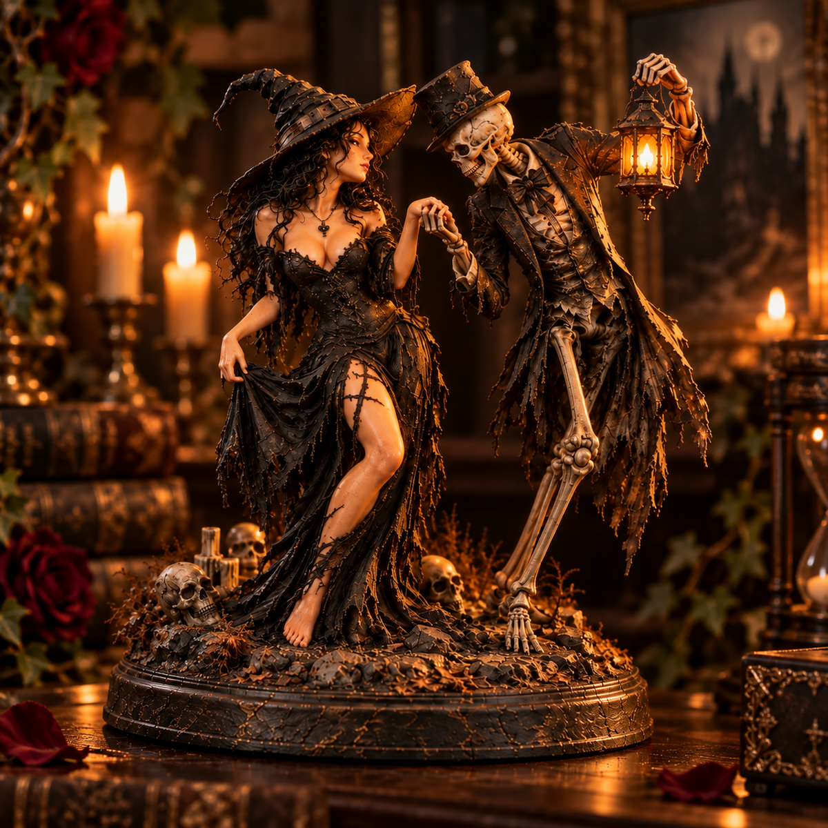 🖤 Till Death Do Us Part Gothic Couple Figurine | Witch & Skeleton Dark Romance Décor