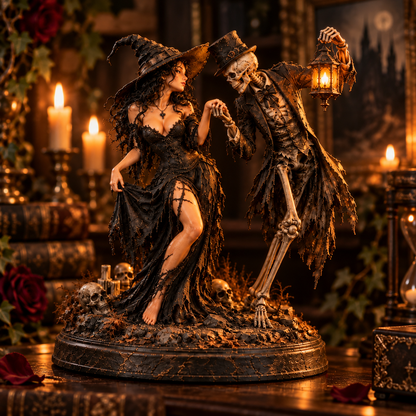 🖤 Till Death Do Us Part Gothic Couple Figurine | Witch & Skeleton Dark Romance Décor
