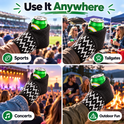 Hands-Free Wearable Can Holder – Cozy Knit Drink Sleeve for Game Day