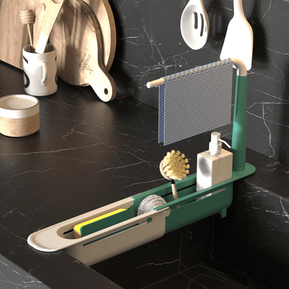 🧽 Telescopic Sink Storage Rack – Adjustable Draining Organizer with Towel Bar