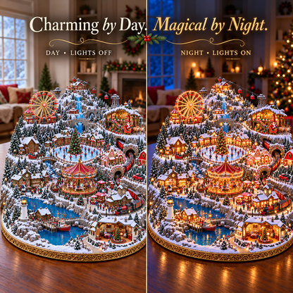 🎄 Christmas Wonder Valley – Lighted Mountain Village with Carousel & Train