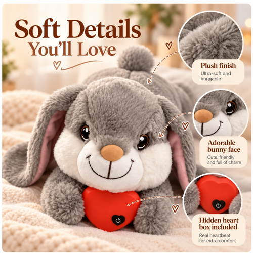 🐰 Heartbeat Bunny Comfort Toy for Dogs & Cats – Soft Plush Snuggle Companion with Removable Heartbeat Module