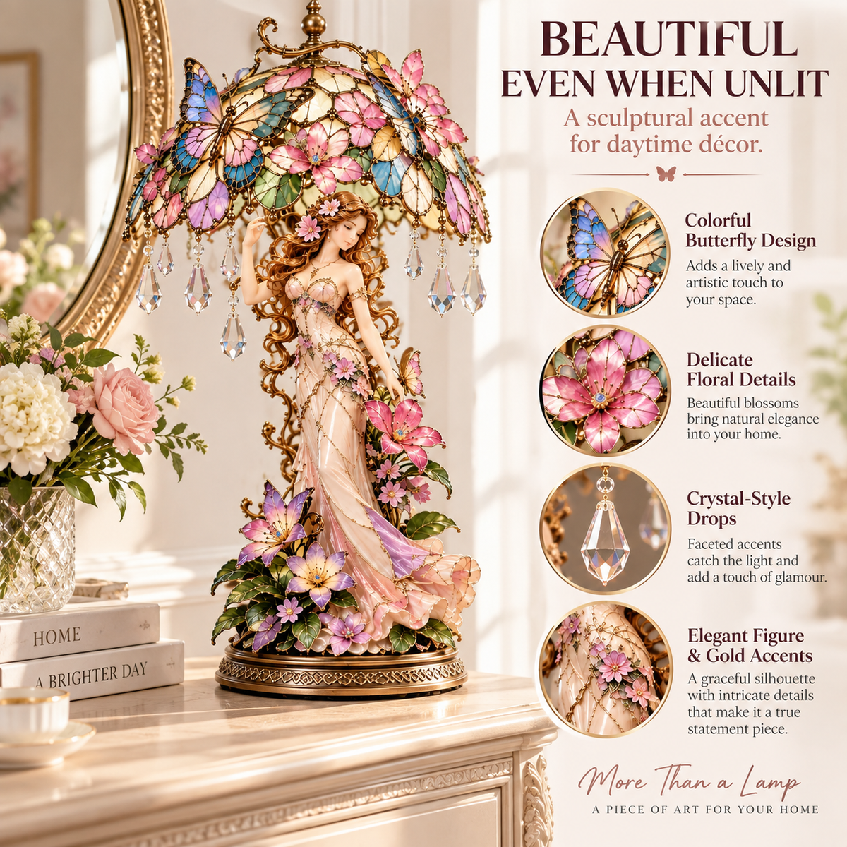 🦋 Butterfly Blossom Fairy Accent Lamp – Warm Floral Glow