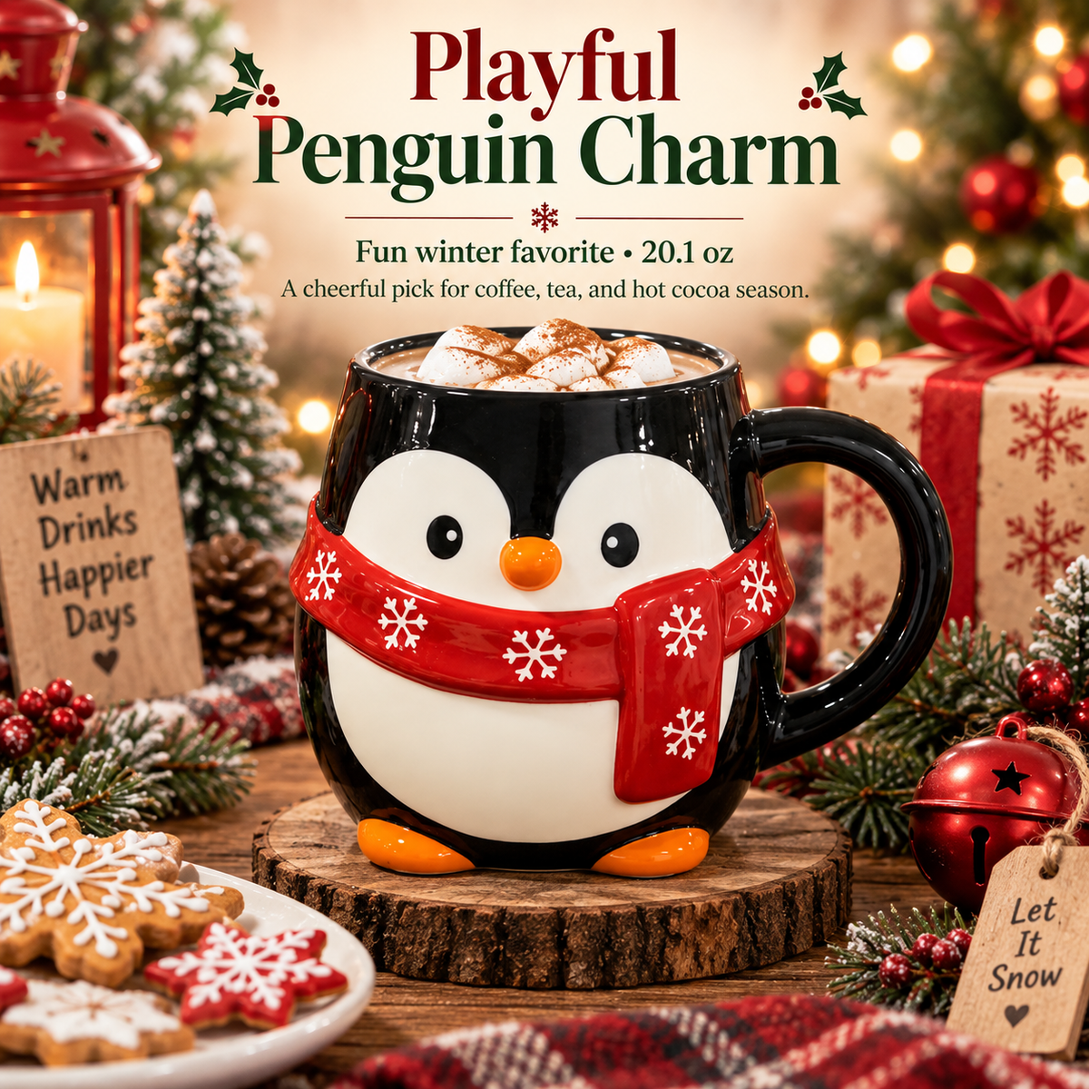 🎄 Christmas Character Mug Collection – Snowman, Santa, Penguin & Bear Stoneware Mugs