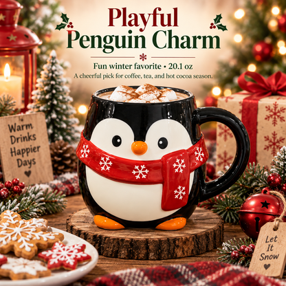🎄 Christmas Character Mug Collection – Snowman, Santa, Penguin & Bear Stoneware Mugs