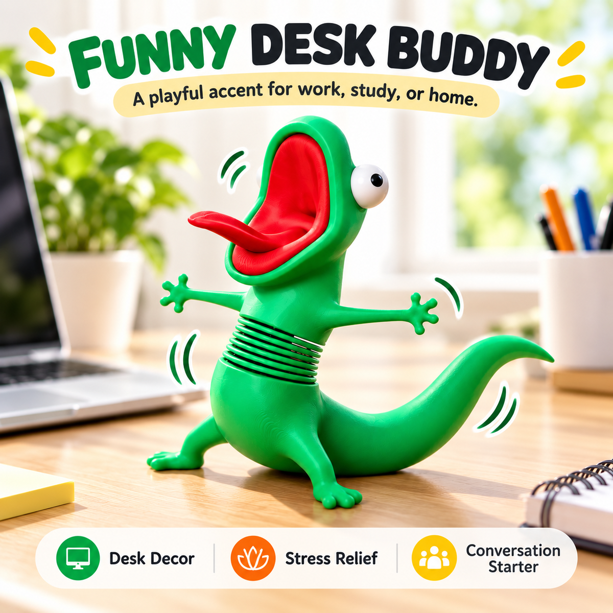 🦎Funny Shaking Lizard Fidget Toy,3DPrinted Spring Wiggly Lizard