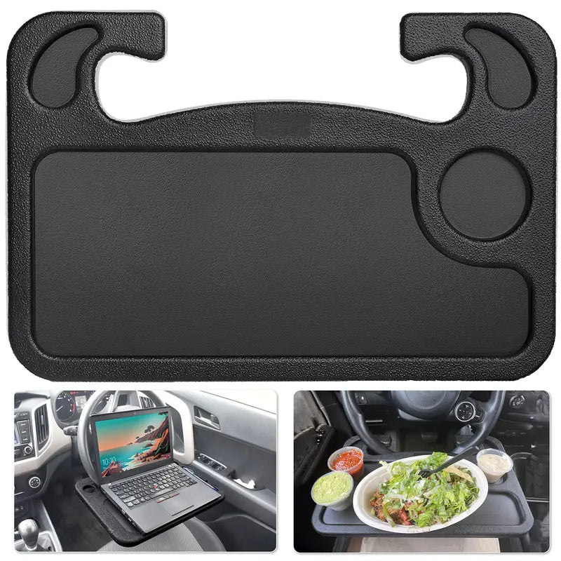 💥2-in-1 Car Steering Wheel Desk - Black ABS Plastic Food & Laptop Tray