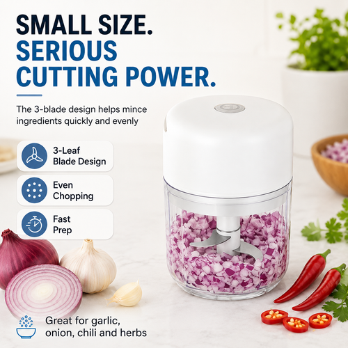 ⚡ 250ml Mini Electric Food Chopper  3-Blade One-Touch Garlic & Veggie Cutter