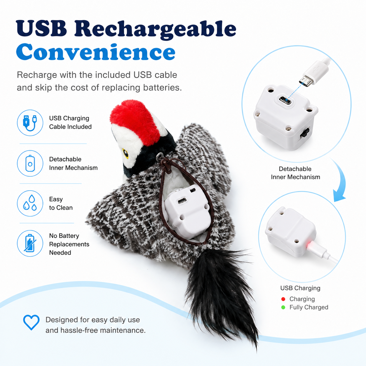 Interactive Flapping Woodpecker Cat Toy - Motion Activated, Chirping & USB Rechargeable