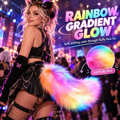 🎭 Light Up Plush Costume Tail | 3 Control Modes, Universal Clip-On for Conventions & Parties