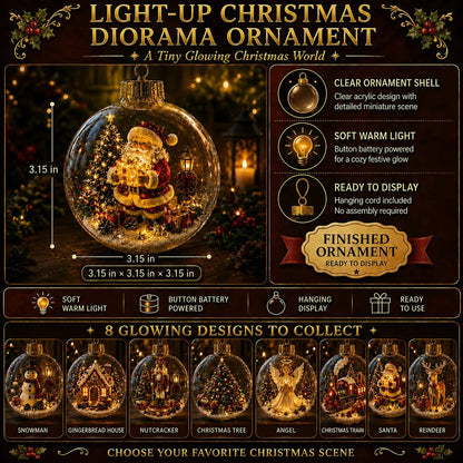 🎄 Light-Up 3D Christmas Ornaments – Battery Operated Warm White LED Scene Baubles