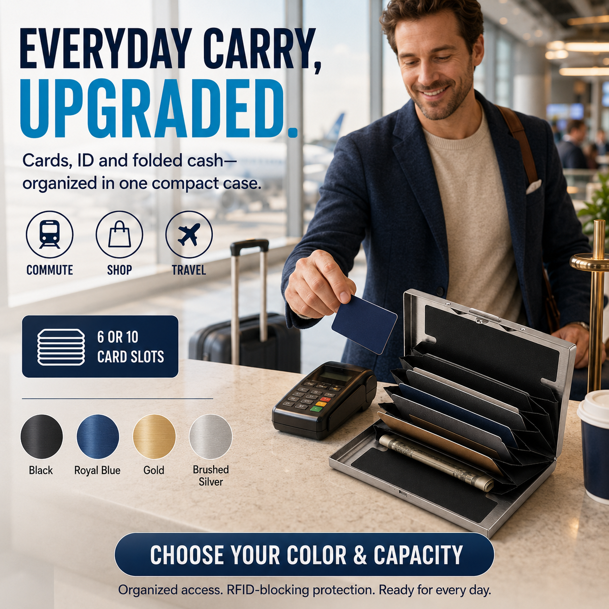 🔒RFID-Blocking Stainless Steel Card Wallet – Organized, Secure & Pocket-Ready
