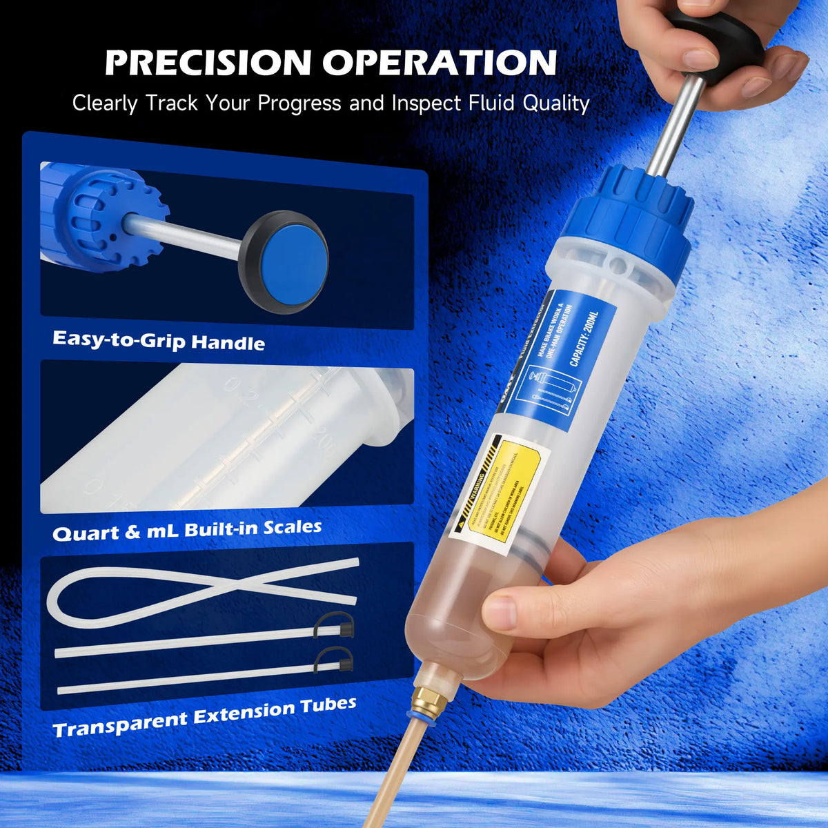 200ML Yellow/Blue Manual Syringe-Style Fluid Extractor & Filler with Hose Caps