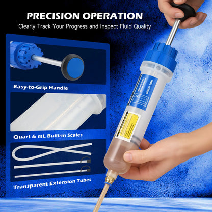 200ML Yellow/Blue Manual Syringe-Style Fluid Extractor & Filler with Hose Caps