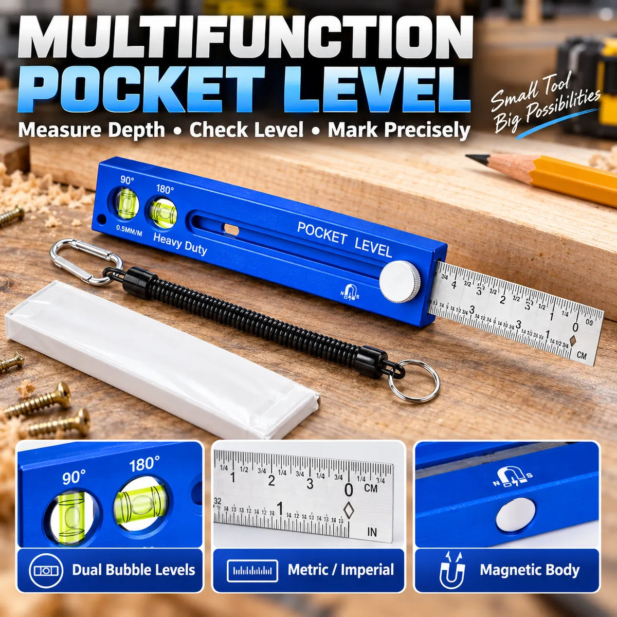 📏Multifunction Measuring Gauge & Level — Measure, Align & Mark with Precision!