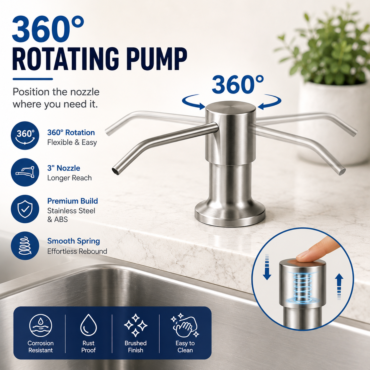 Dish Soap Dispenser for Kitchen Sink (Brushed Nickel)